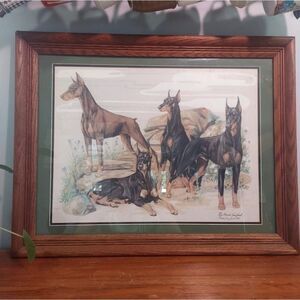 Marcia Van Woert Signed Wood Framed Orignal Dobermen Print Lithograph Numbered